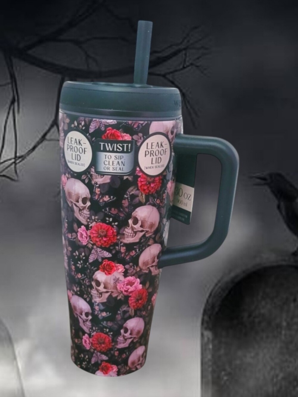 Wellness Ethos 3D Stainless Steel "Skulls, Floral & Butterfly" Theme Tumbler Mug